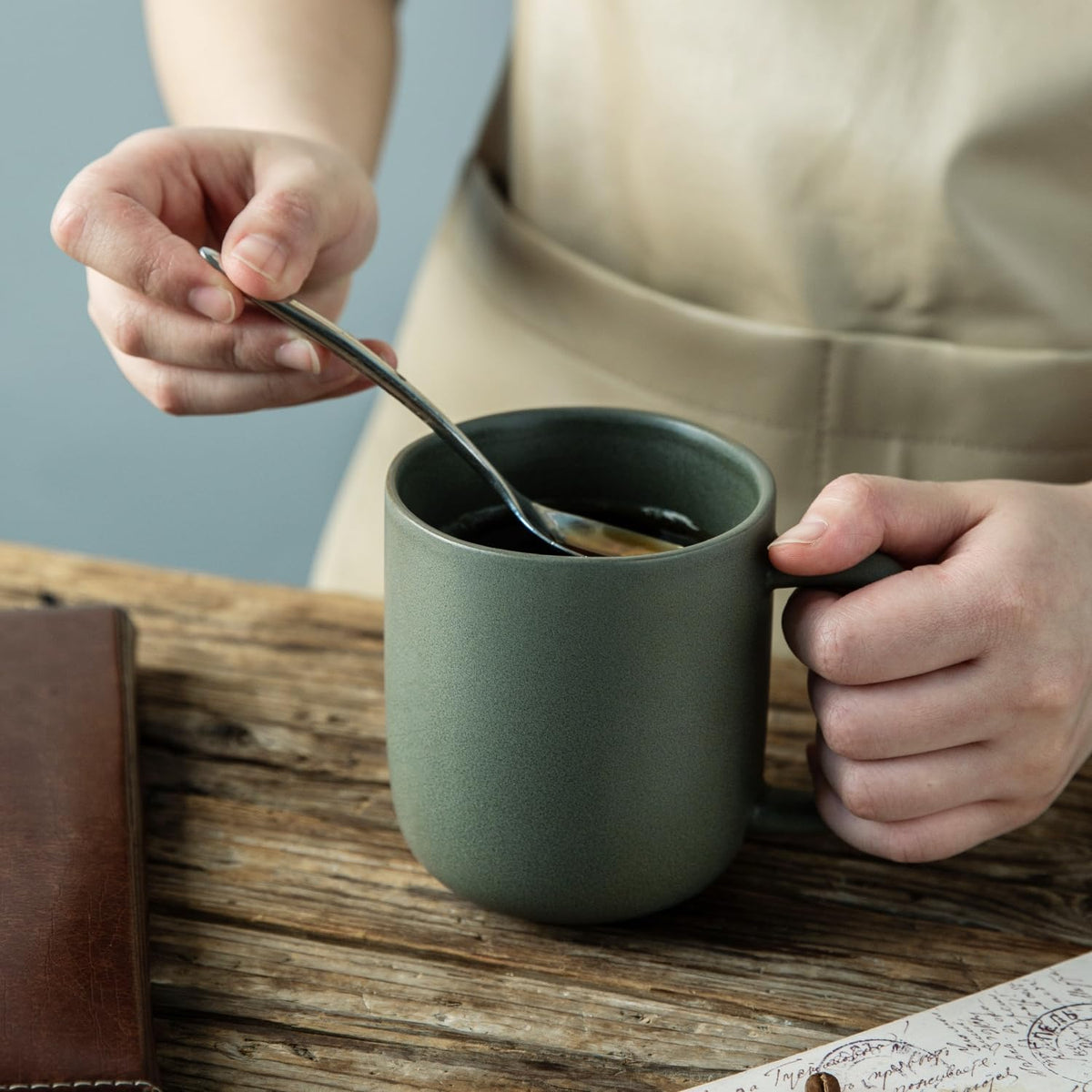 vicase 14oz Ceramic Coffee Mugs – Set of 6, Reactive Glaze