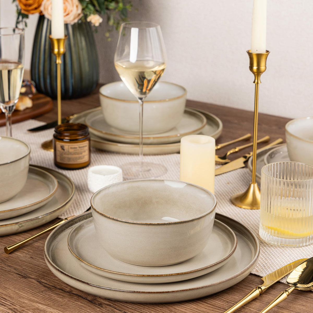 vicase Stoneware Dinnerware Set – Reactive Glaze, Service for 8