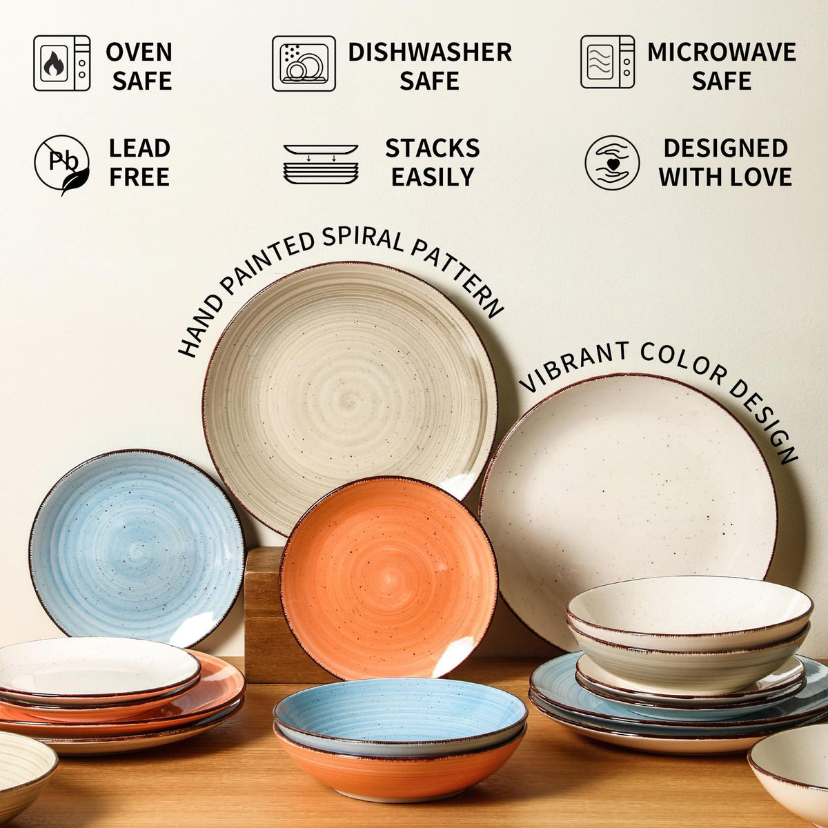vicase Ceramic Dinner Plates – Set of 6, 10.5 Inch, Blue