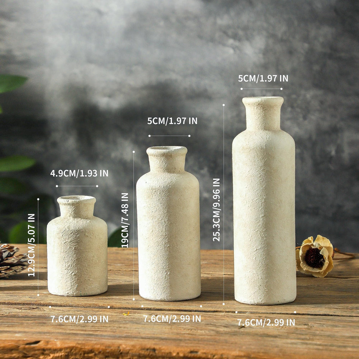 vicase Ceramic Vases Set of 3 – Whitewashed Neutral, Farmhouse Decor