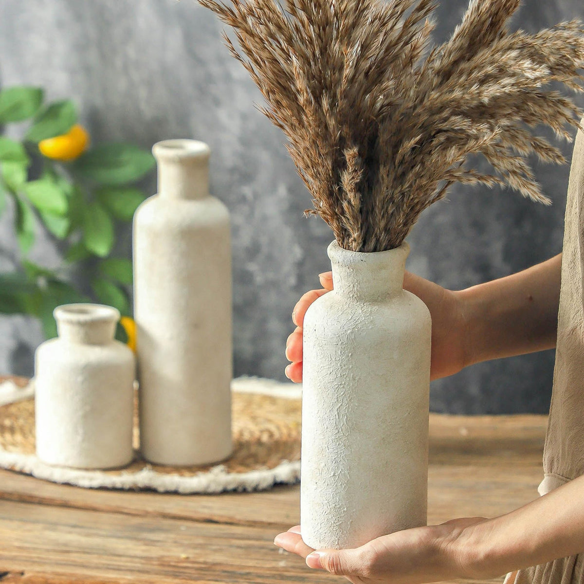 vicase Ceramic Vases Set of 3 – Whitewashed Neutral, Farmhouse Decor