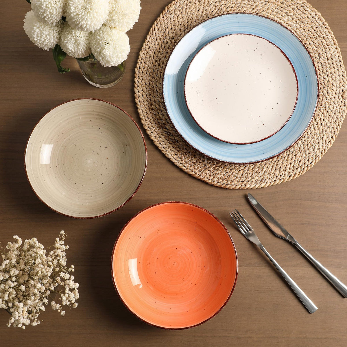 vicase Ceramic Dinner Plates – Set of 6, 10.5 Inch, Blue
