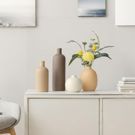 vicase Modern Ceramic Vase Set of 4 – Neutral Colors, Coffee Mix