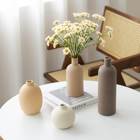 vicase Modern Ceramic Vase Set of 4 – Neutral Colors, Coffee Mix