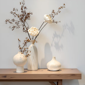 vicase Ceramic Vase Set of 3 – White & Beige, Stone-Look Texture