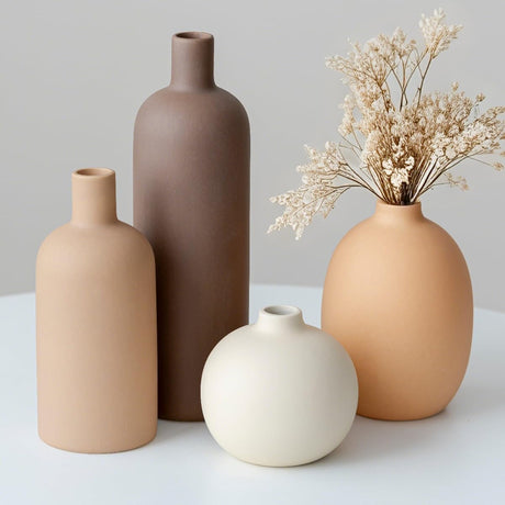 vicase Modern Ceramic Vase Set of 4 – Neutral Colors, Coffee Mix