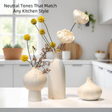 vicase Ceramic Vase Set of 3 – White & Beige, Stone-Look Texture