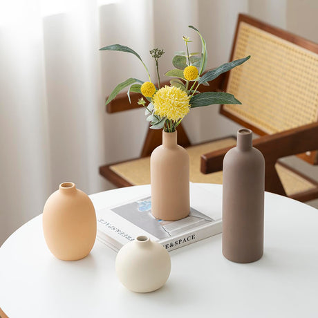 vicase Modern Ceramic Vase Set of 4 – Neutral Colors, Coffee Mix