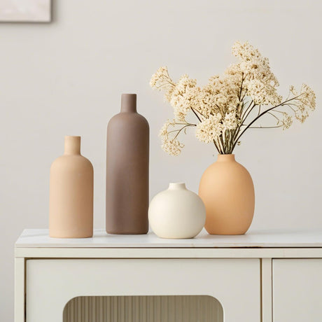 vicase Modern Ceramic Vase Set of 4 – Neutral Colors, Coffee Mix