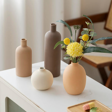 vicase Modern Ceramic Vase Set of 4 – Neutral Colors, Coffee Mix