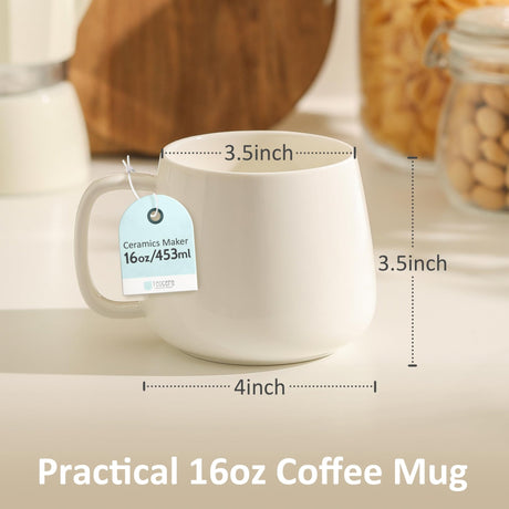 vicase 16oz Stackable Ceramic Coffee Mugs – Set of 4, White