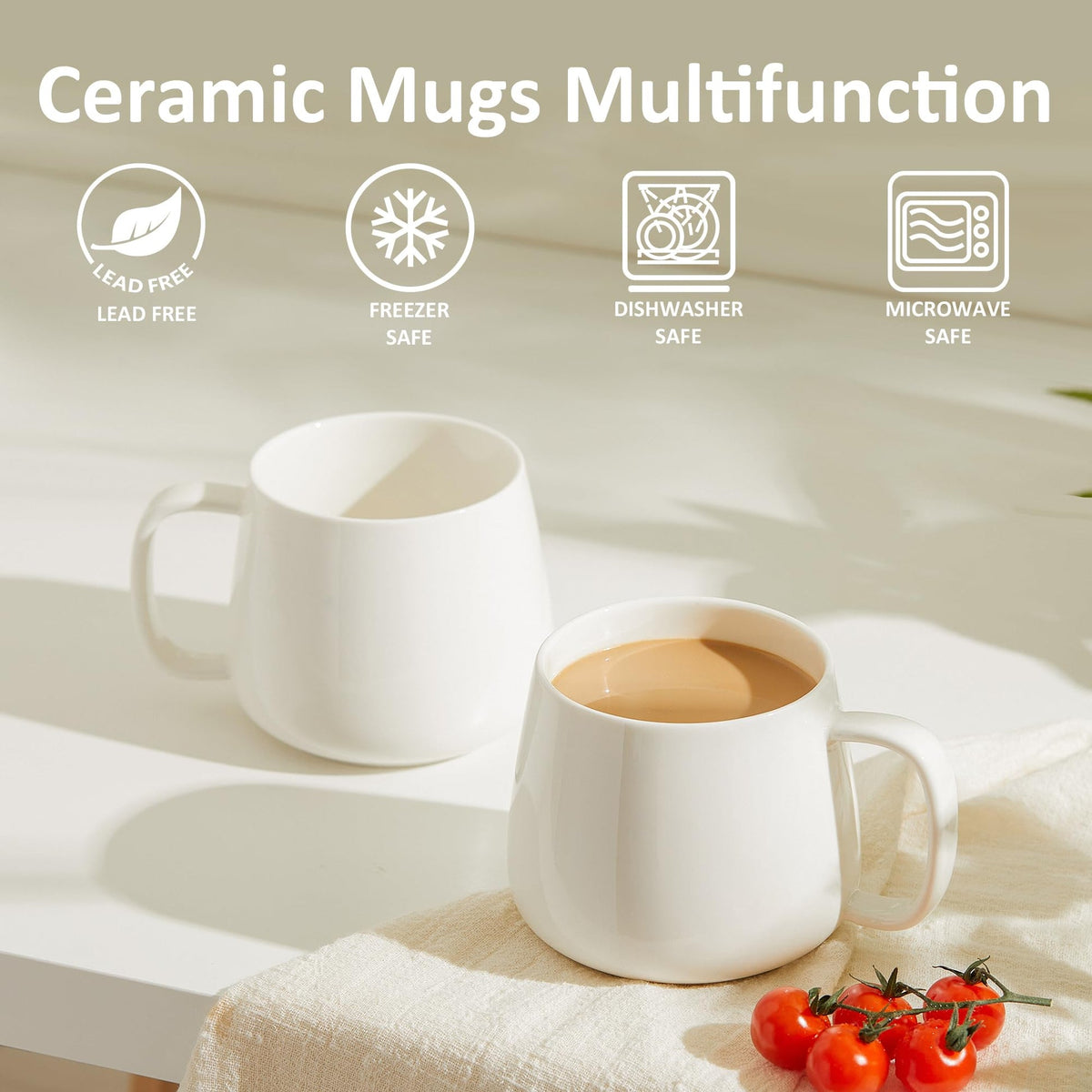 vicase 16oz Stackable Ceramic Coffee Mugs – Set of 4, White