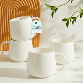 vicase 16oz Stackable Ceramic Coffee Mugs – Set of 4, White
