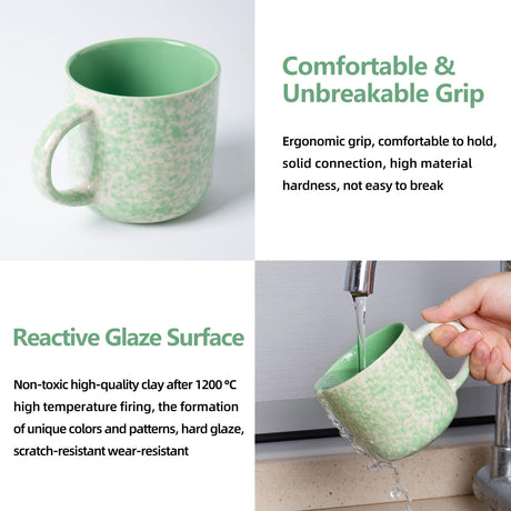 vicase 12oz Ceramic Coffee Mugs – Set of 4, Green