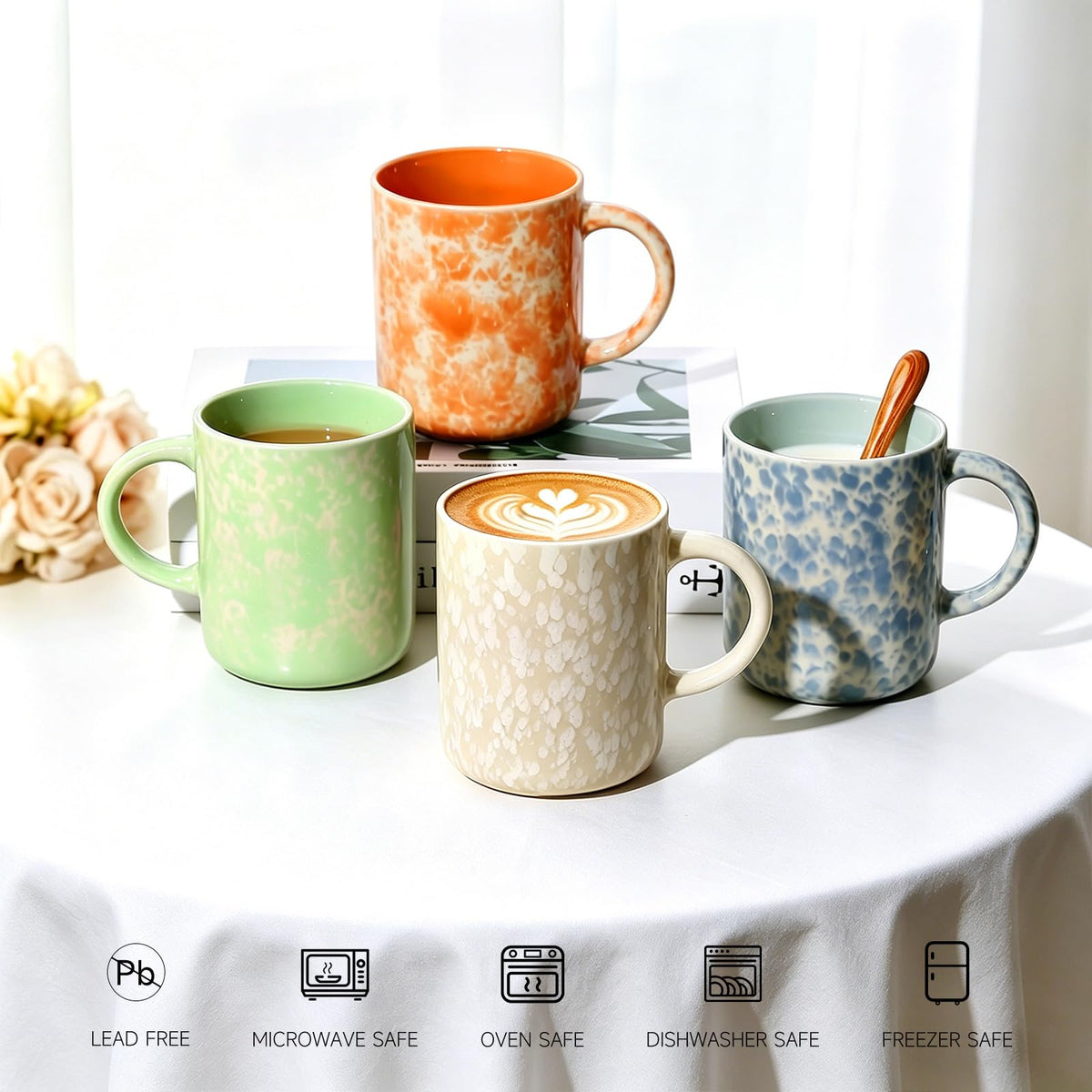 vicase 17oz Ceramic Coffee Mugs – Set of 4
