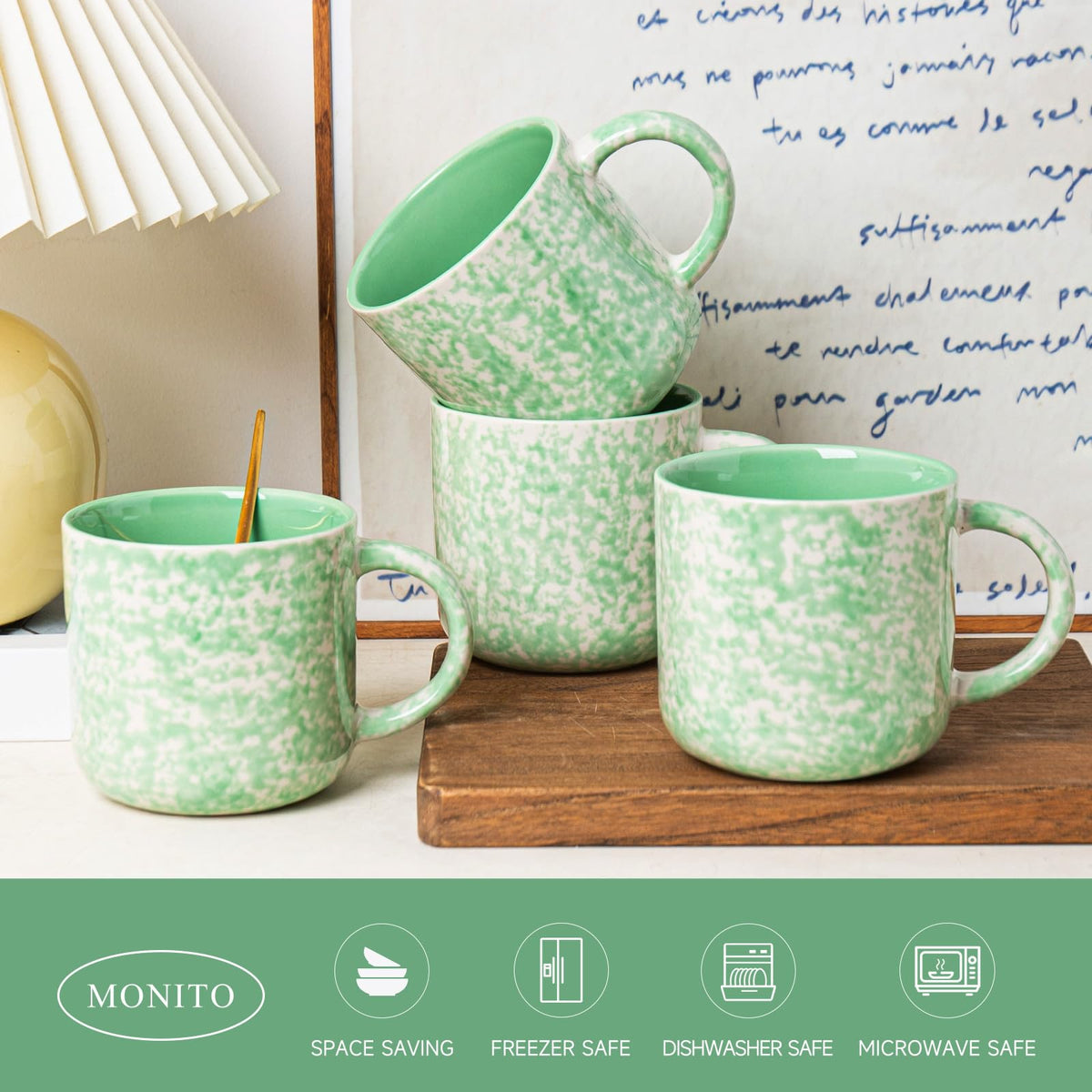 vicase 12oz Ceramic Coffee Mugs – Set of 4, Green