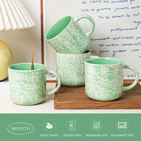 vicase 12oz Ceramic Coffee Mugs – Set of 4, Green