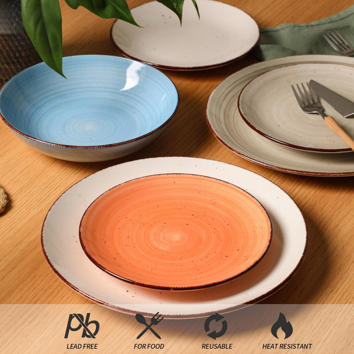 vicase Ceramic Dinner Plates – Set of 6, 10.5 Inch, Blue
