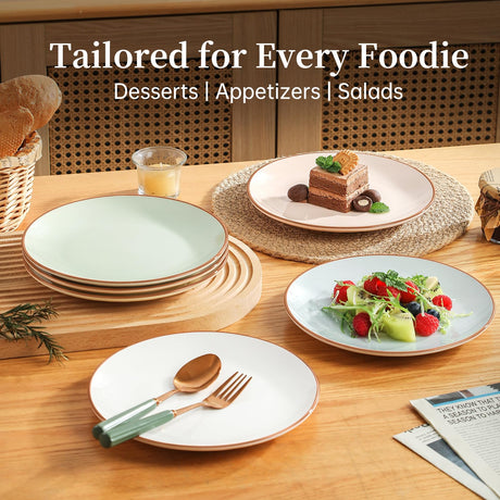 vicase Colorful Ceramic Dessert Plates – Set of 6, 8 Inch, Assorted Colors