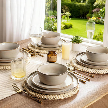 vicase Stoneware Dinnerware Set – Reactive Glaze, Service for 8