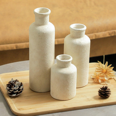 vicase Ceramic Vases Set of 3 – Whitewashed Neutral, Farmhouse Decor