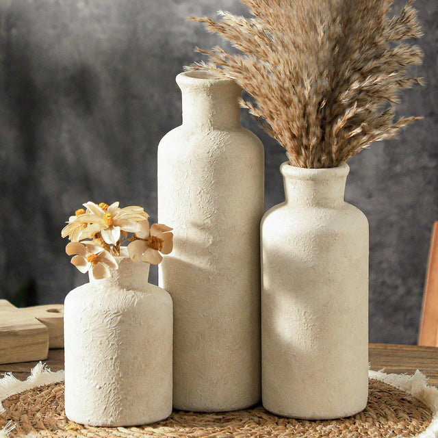 vicase Ceramic Vases Set of 3 – Whitewashed Neutral, Farmhouse Decor