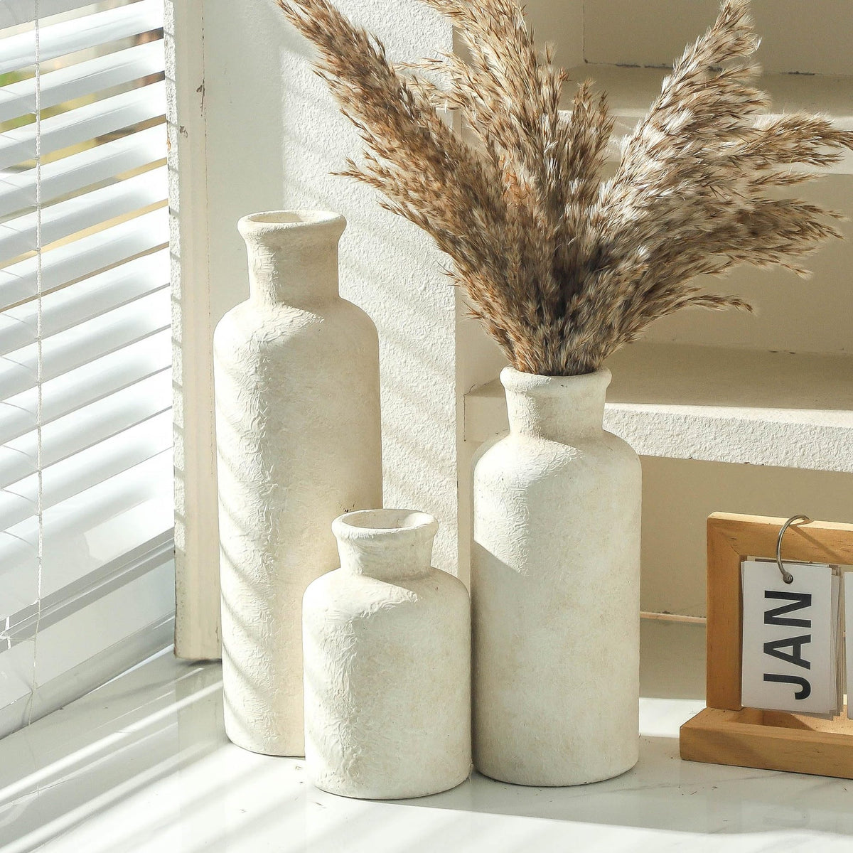 vicase Ceramic Vases Set of 3 – Whitewashed Neutral, Farmhouse Decor