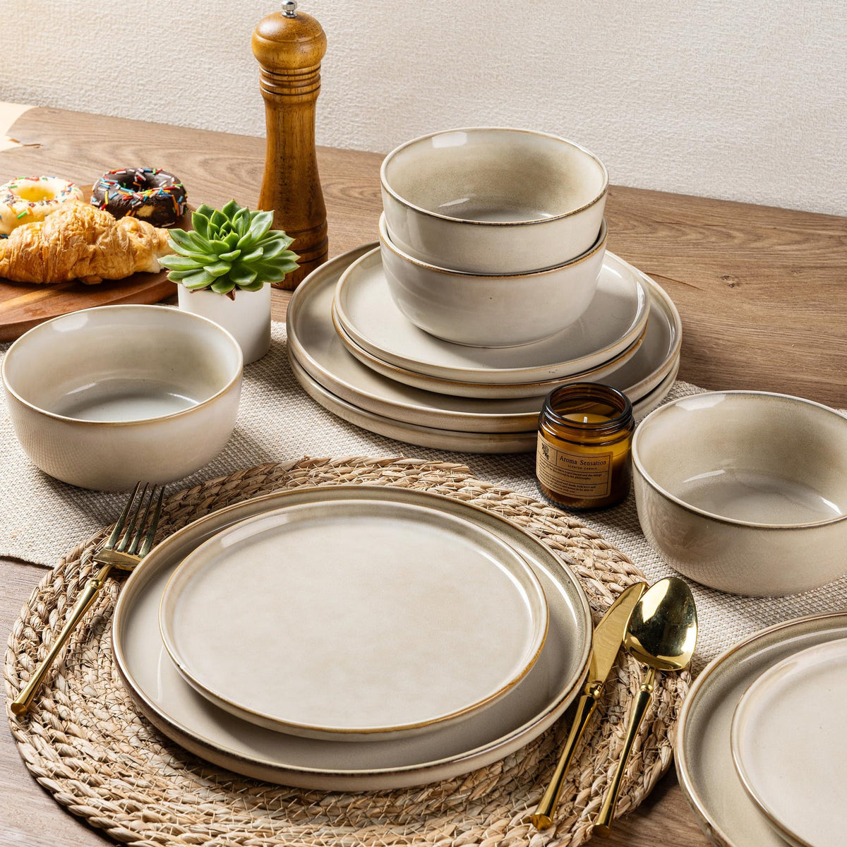 vicase Stoneware Dinnerware Set – Reactive Glaze, Service for 8